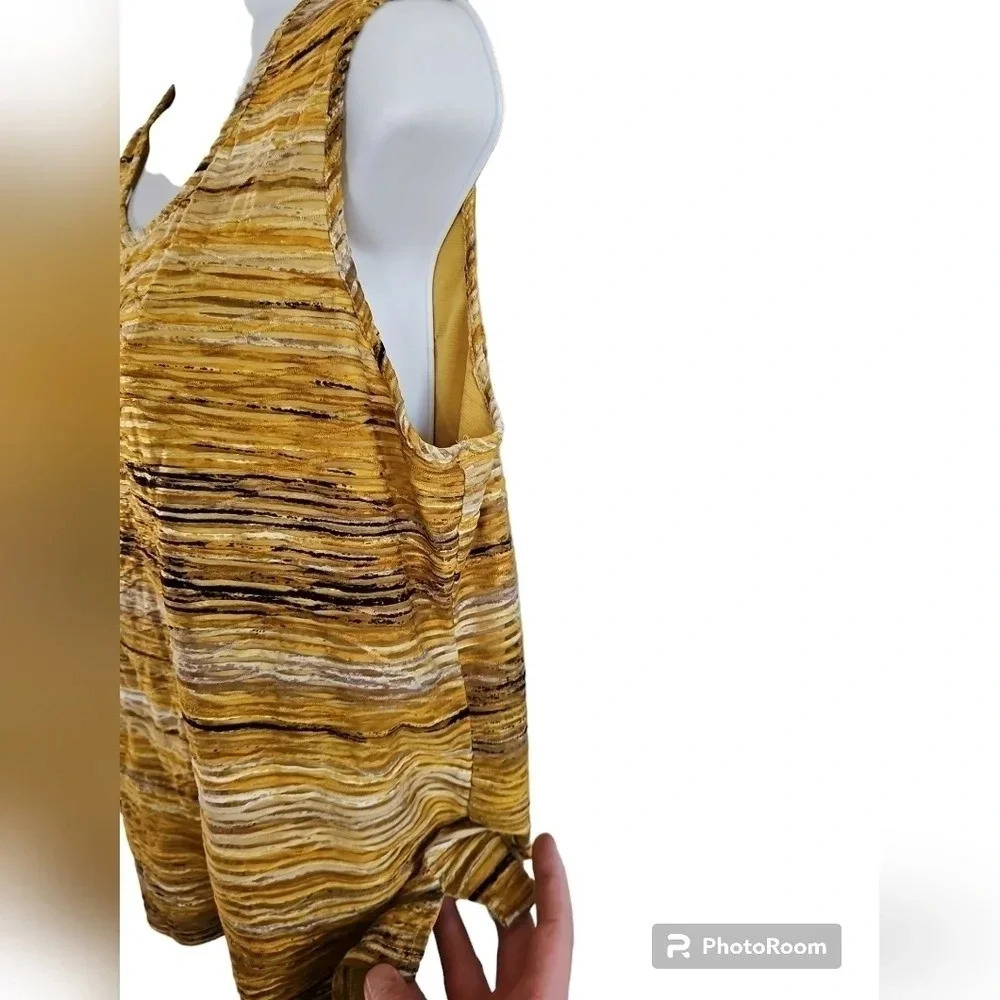 Kasper Women Large Yellow Gold Striped Beaded Tank Top Blouse Boho Investment - Picture 4 of 8